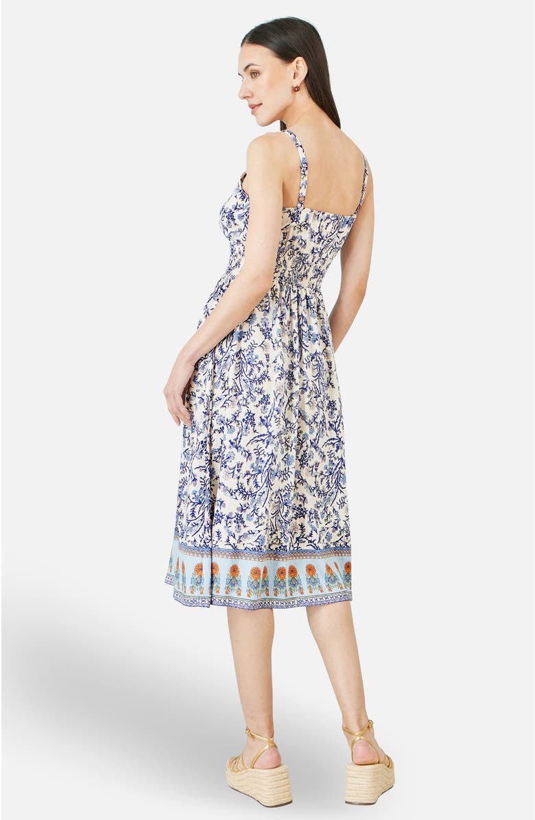 Yumi Floral Border Print Midi Sun Dress, Alternate, color, White