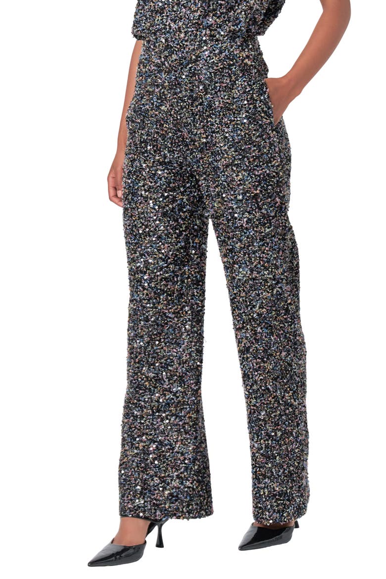 High Waist Wide Leg Bouclé Tweed Pants, Alternate, color, BLACK MULTI