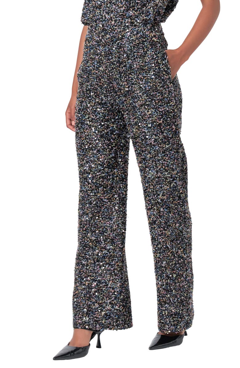 Endless Rose High Waist Wide Leg Bouclé Tweed Pants, Alternate, color, Black Multi