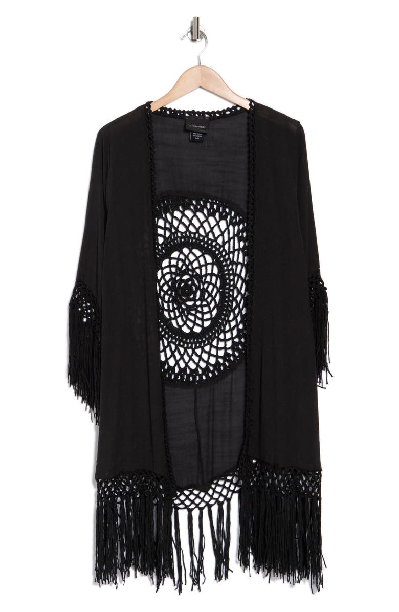 Forgotten Grace Long Fringe Knit Ruana, Alternate, color, Black