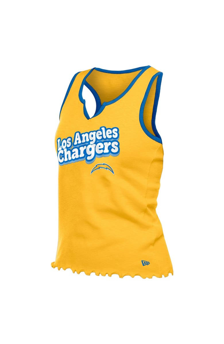 New Era Women's New Era  Gold Los Angeles Chargers Lettuce Hem Notch Neck Tri-Blend Tank Top, Alternate, color, 
