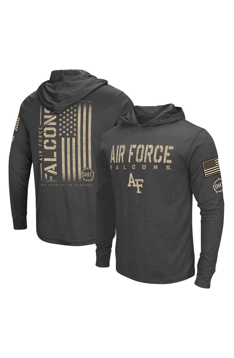 COLOSSEUM Men's Colosseum Heather Black Air Force Falcons Team OHT Military Appreciation Long Sleeve Hoodie T-Shirt, Main, color,