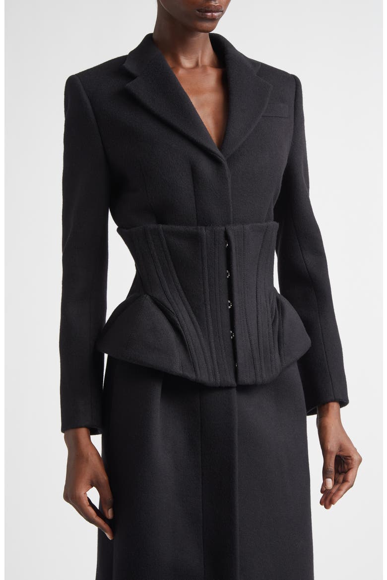 Long Cashmere & Wool Corset Coat, Alternate, color, BLACK