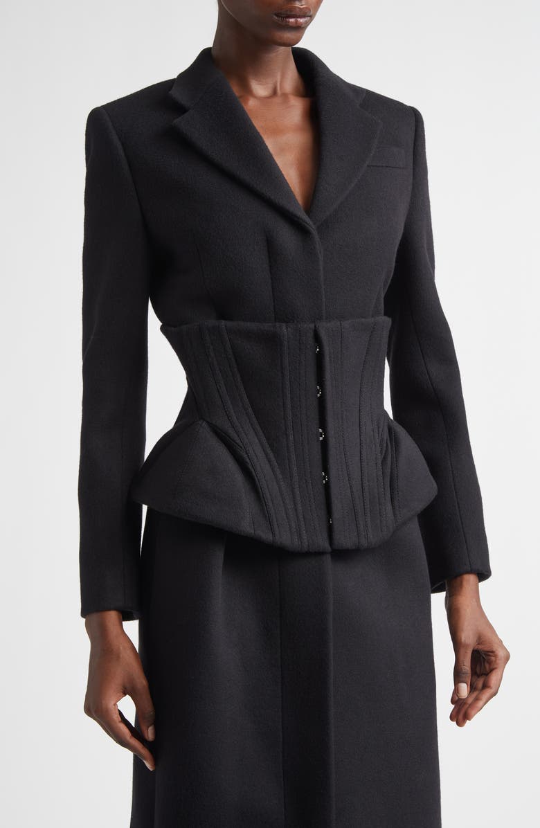 McQueen Long Cashmere & Wool Corset Coat, Alternate, color, Black