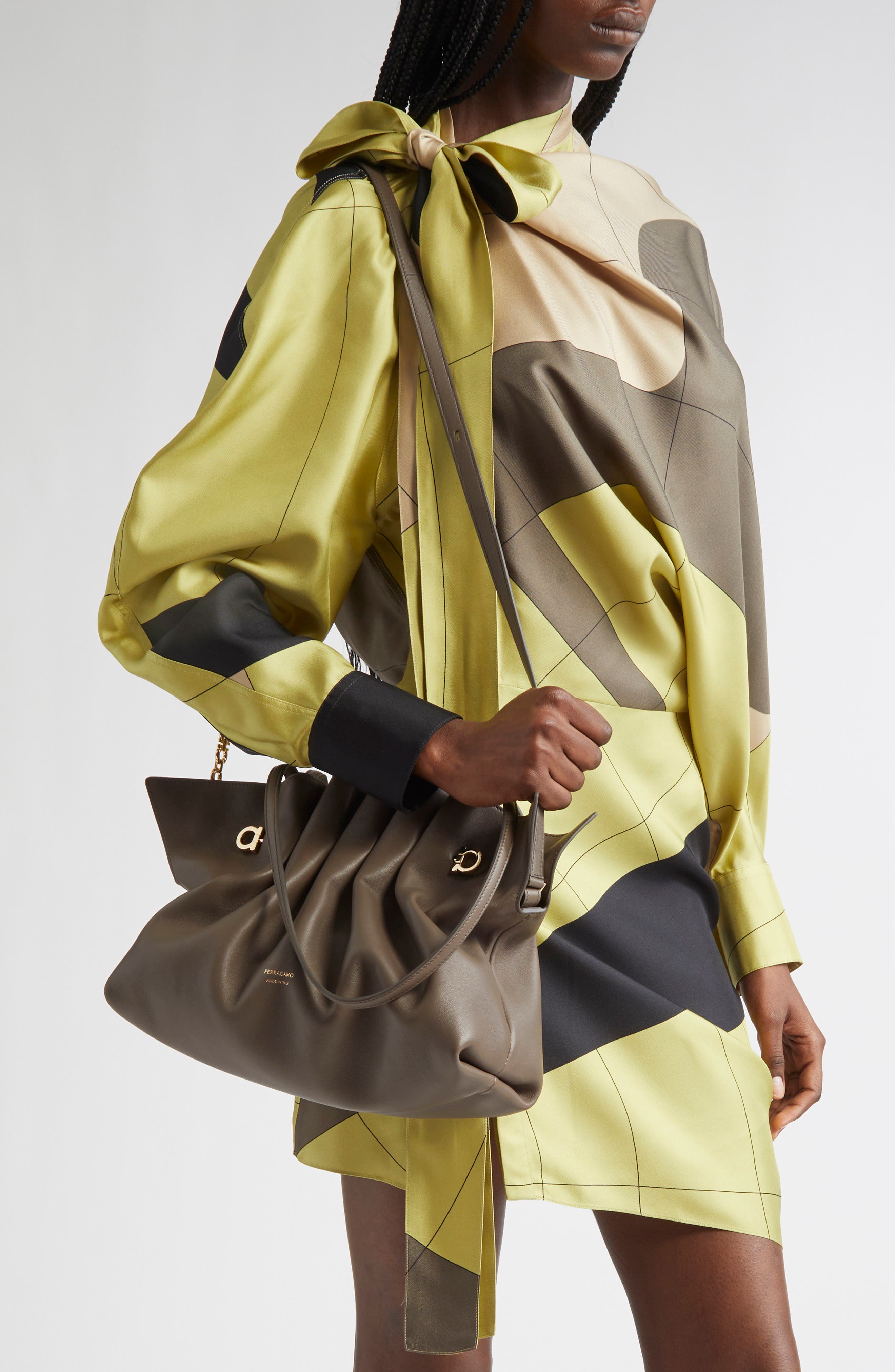 Medium Gancio Piercing Soft Leather Shoulder Bag, Alternate, color, CONCRETE