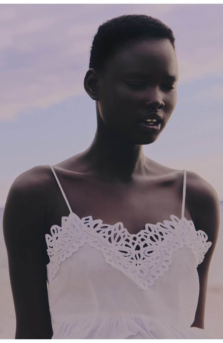 H&M Lace-trimmed Strappy Top, Alternate, color, White