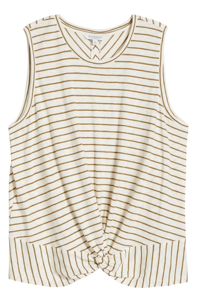 Liverpool Los Angeles Stripe Sleeveless Cotton Twist Front Top, Alternate, color, Cream Olive Str