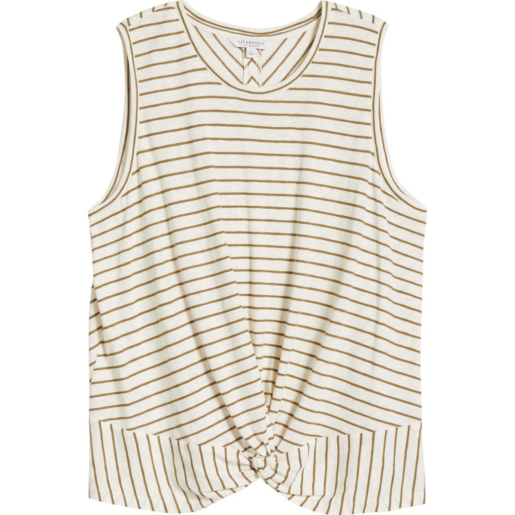 Liverpool Los Angeles Petite Striped Twist-front Sleeveless Top In Green