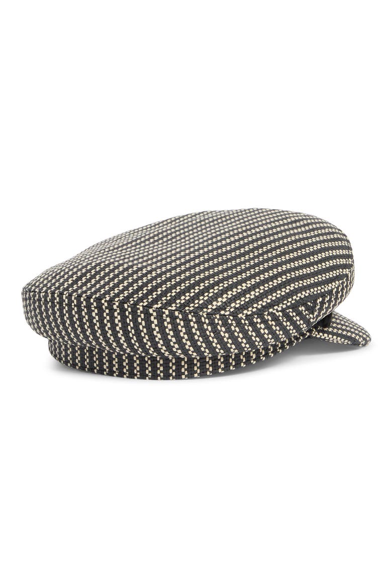 Woven Straw Fiddler Cap, Alternate, color, BLACK/ NATURAL STRAW