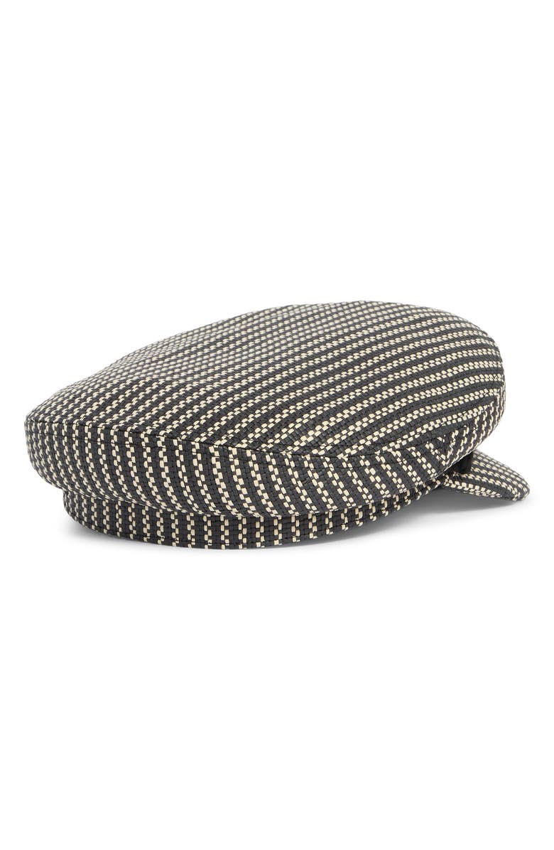Brixton Woven Straw Fiddler Cap, Alternate, color, Black/ Natural Straw