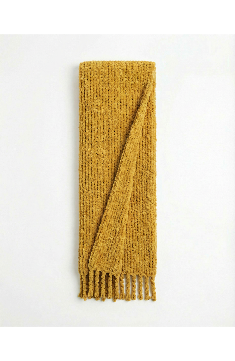 VILLA ABURI Chunky Chenille Knit Blanket with Fringe, Alternate, color, Saffron