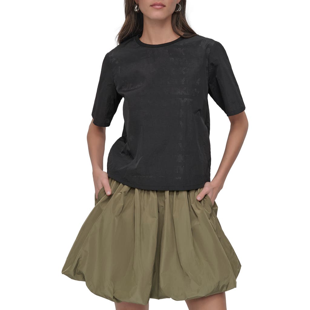 Dkny Peforated Logo Boxy Nylon T-shirt In Black