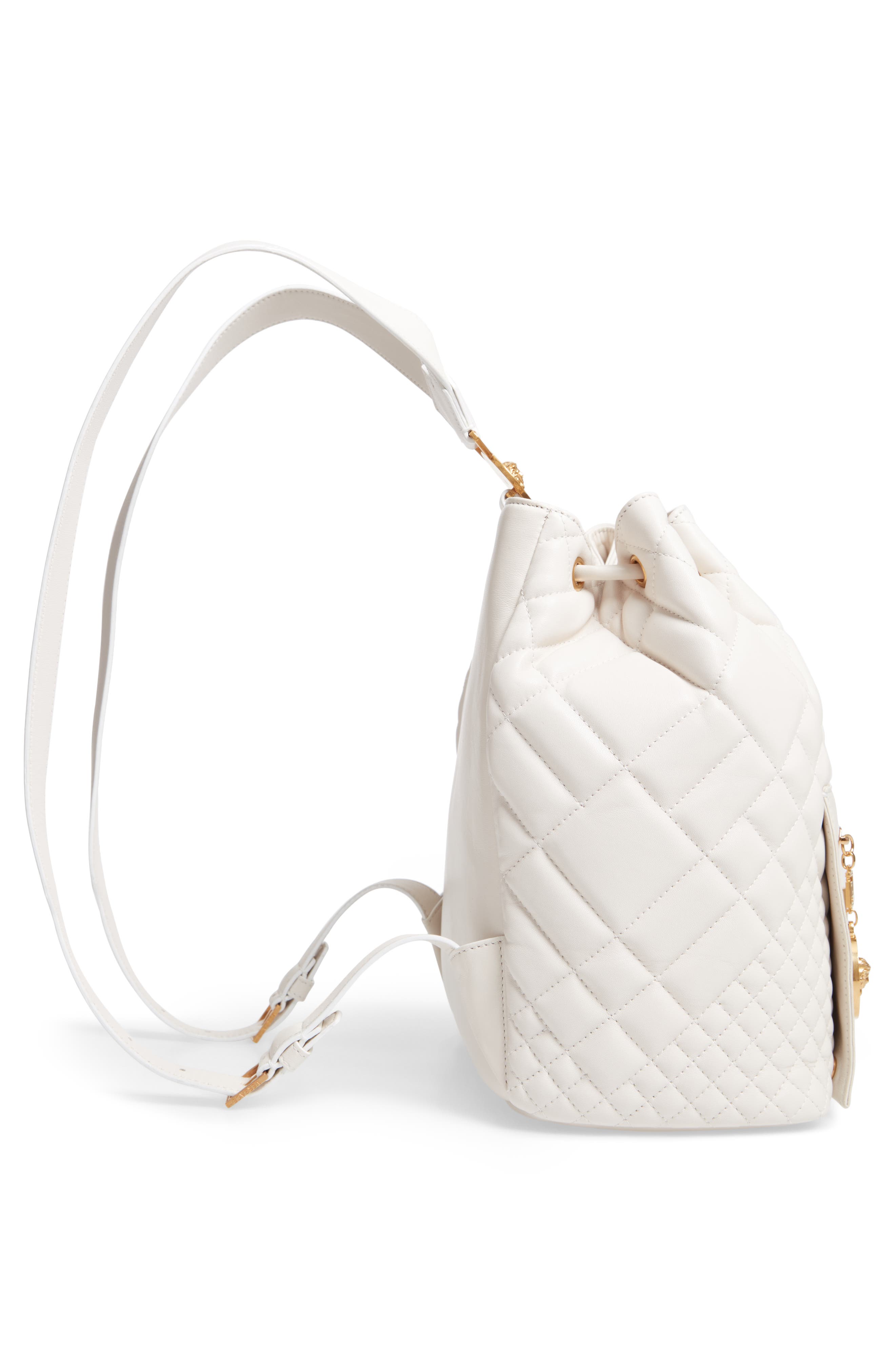Quilted Leather Drawstring Backpack, Alternate, color, OFF WHITE