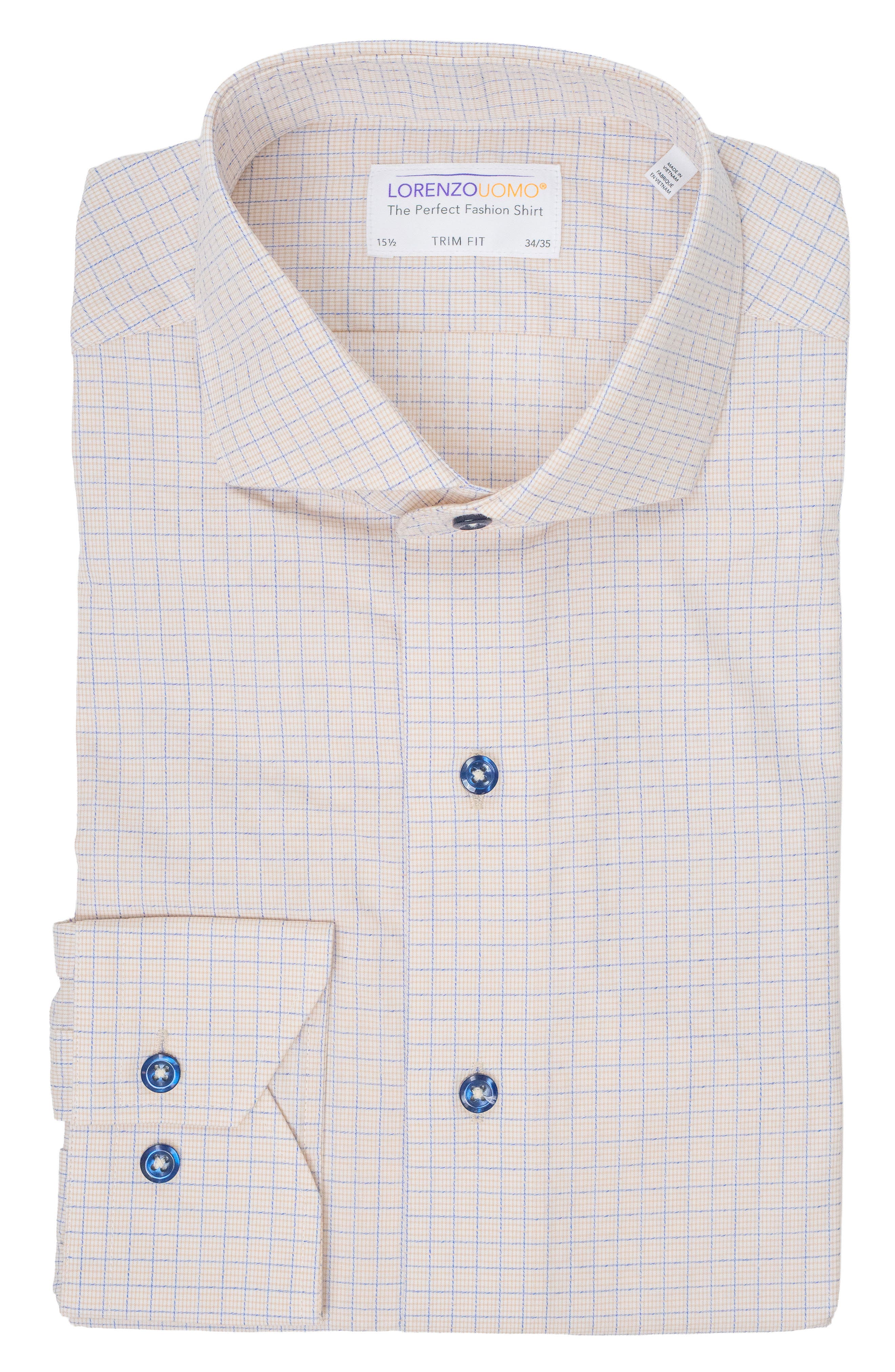 Lorenzo Uomo Textured Small Windowpane Trim Fit Dress Shirt In Yellow