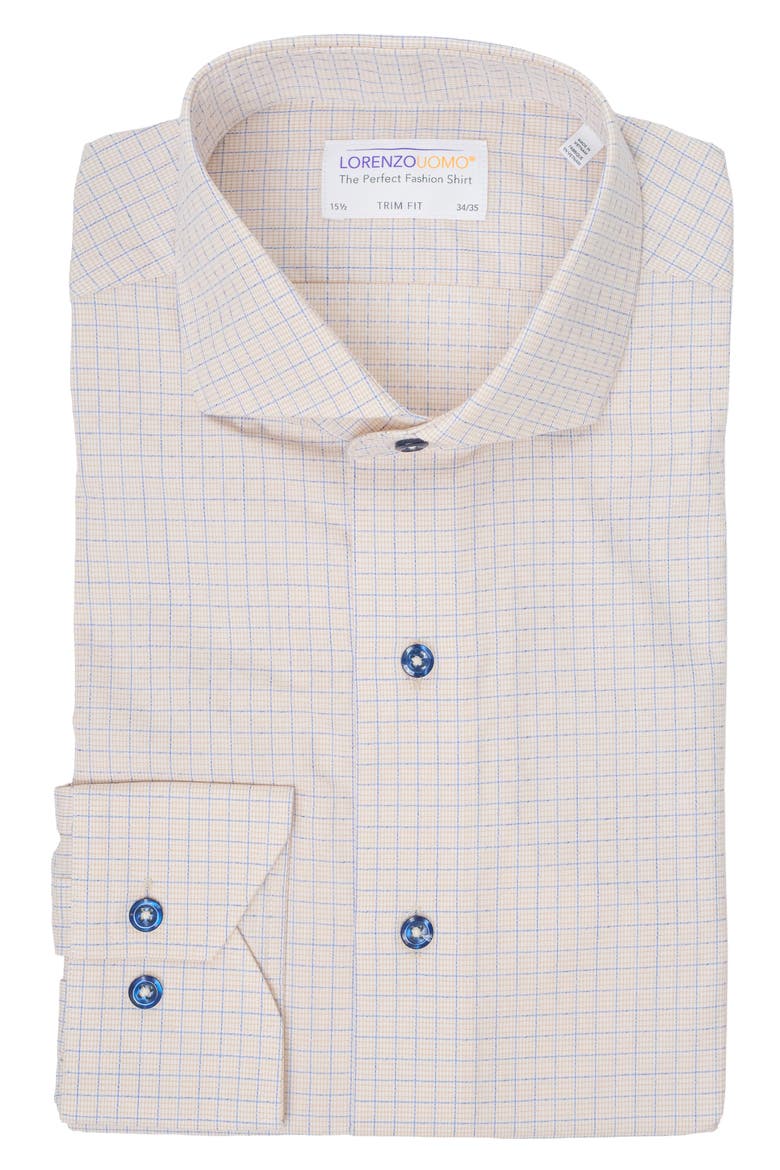 Textured Small Windowpane Trim Fit Dress Shirt, Main, color, SUNFLOWER