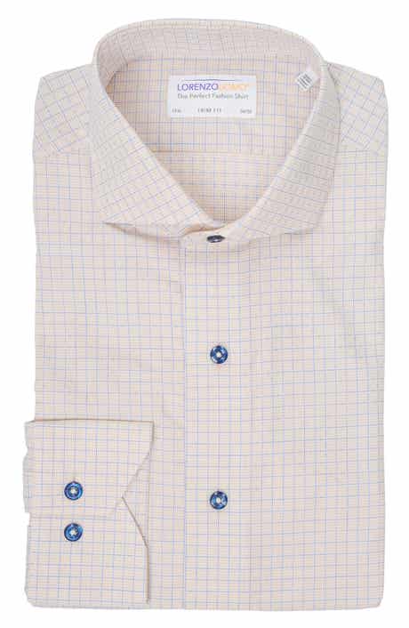 Textured Small Windowpane Trim Fit Dress Shirt