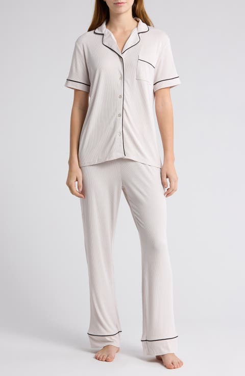 Ribbed Short Sleeve Top & Pants Pajamas