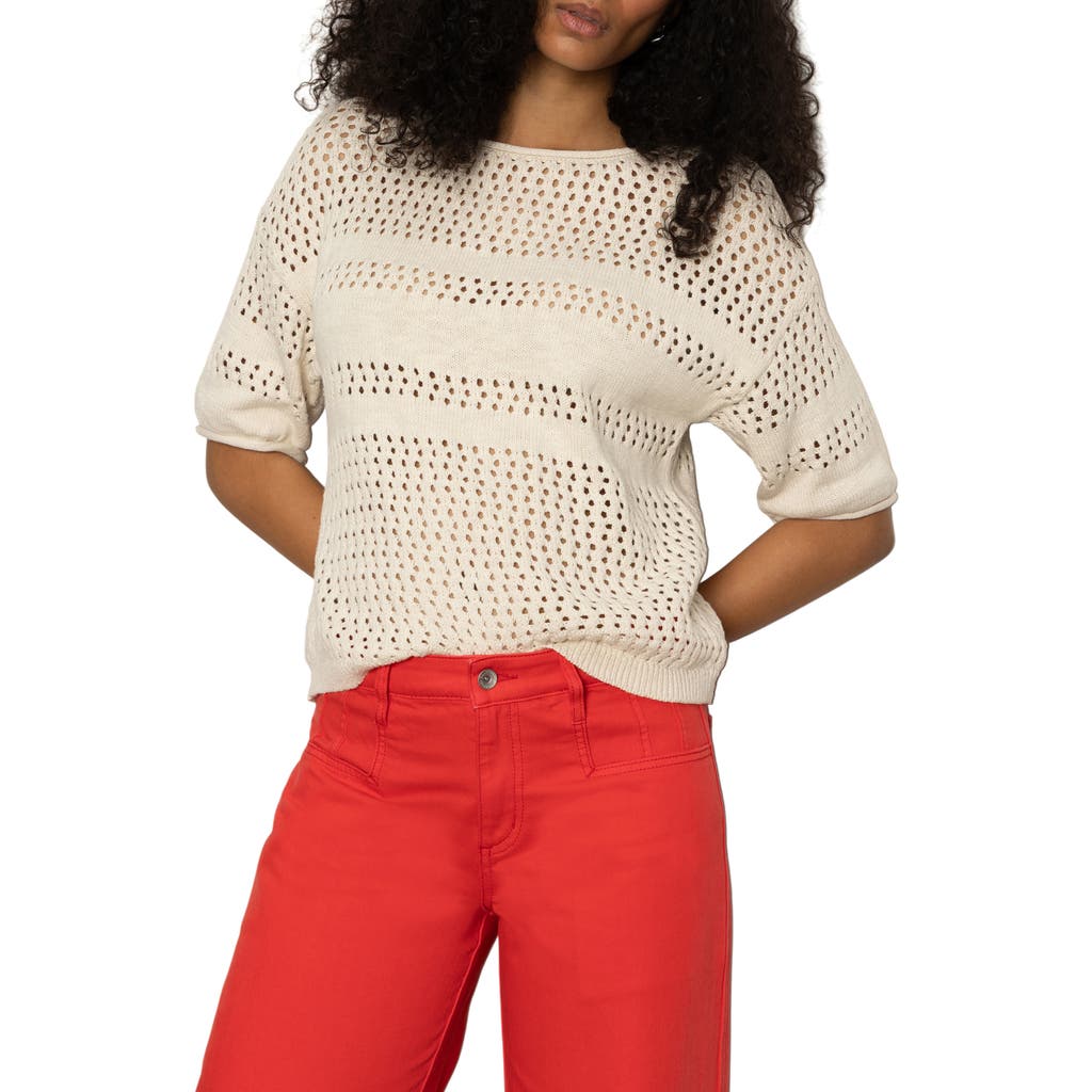 SANCTUARY SANCTUARY STRIPE OPEN STITCH ELBOW SLEEVE COTTON SWEATER
