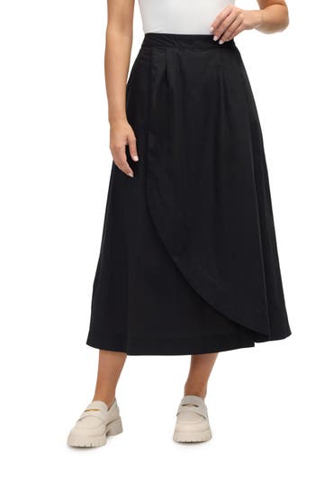 Shop Ellen Tracy Cotton Poplin Midi Skirt In Black