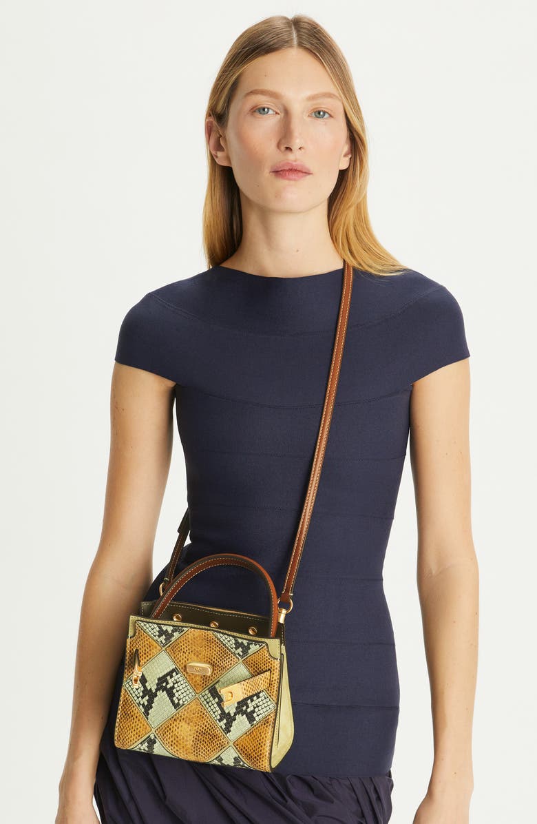 Tory Burch Small Lee Radziwill Diamond Exotic Leather Double Bag, Alternate, color,