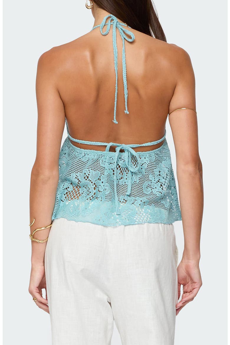 Open Knit Babydoll Halter Top, Alternate, color, TURQUOISE