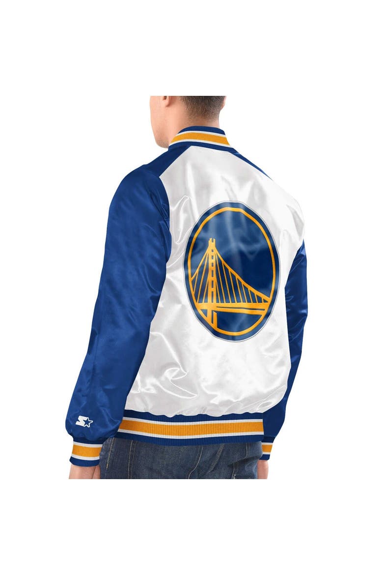 Men's Starter White/Royal Golden State Warriors Renegade Satin Full-Snap Varsity Jacket, Alternate, color, White