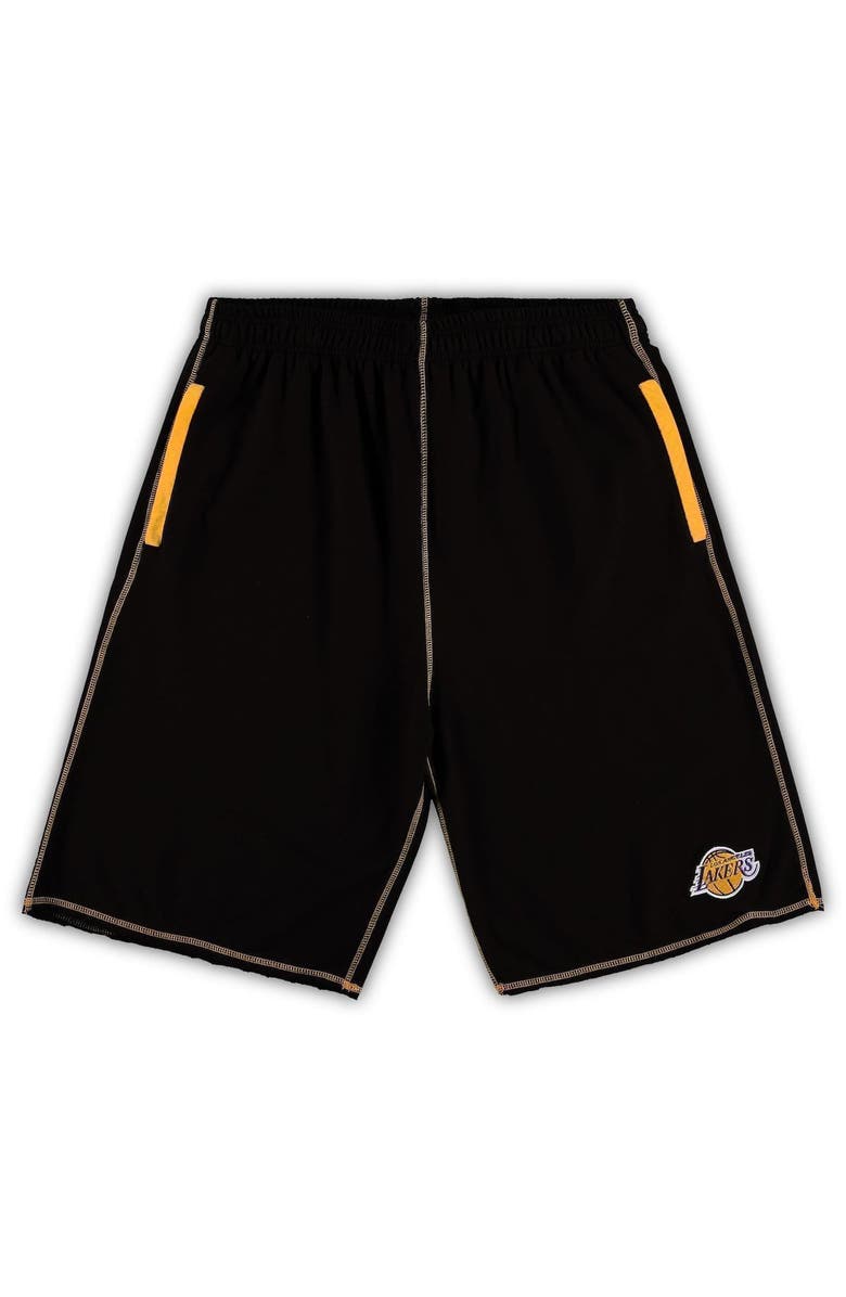PROFILE Men's Black/Gold Los Angeles Lakers Big & Tall Contrast Stitch Knit Shorts, Main, color,