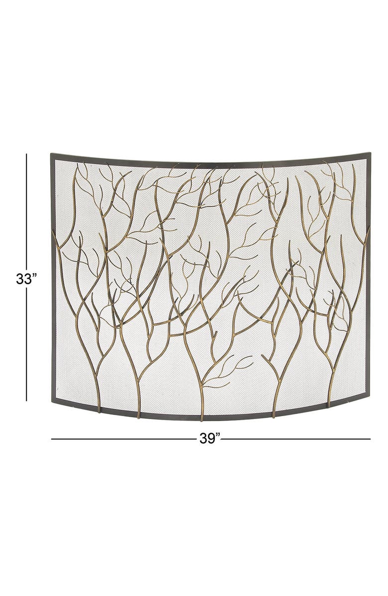 WILLOW ROW Brasstone Metal Single Panel Tree Fireplace Screen with Mesh Netting, Alternate, color, Brass