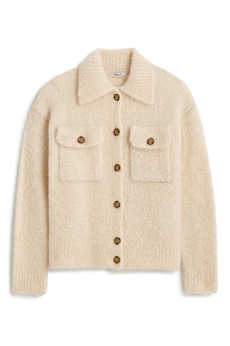 Bouclé Knit Wool & Alpaca Sweater Jacket, Alternate, color, ALABASTER