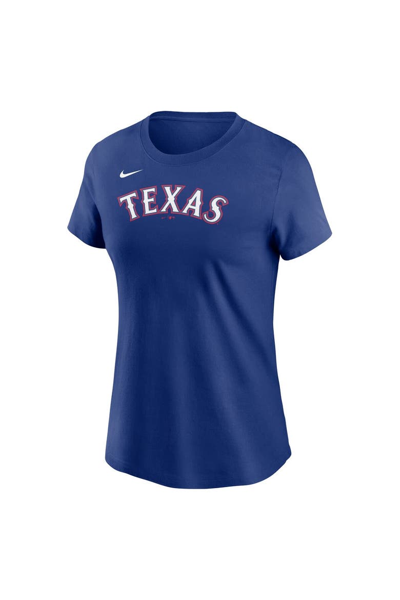 Women's Nike  Royal Texas Rangers Fuse Wordmark T-Shirt, Alternate, color, Royal