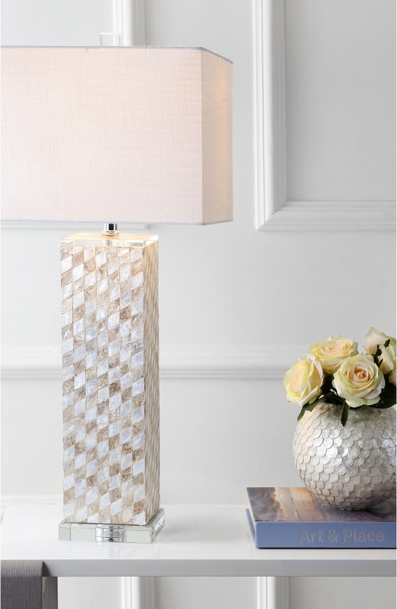 JONATHAN Y Daniel 30.5" Seashell/Crystal LED Table Lamp, Cream, Alternate, color, Cream