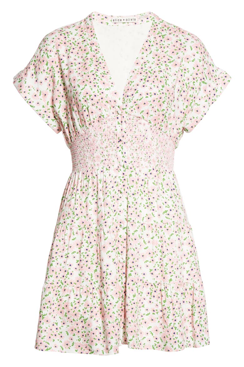 Keela Floral Smocked Minidress, Alternate, color, MONTEREY DITSY SOFT WHITE