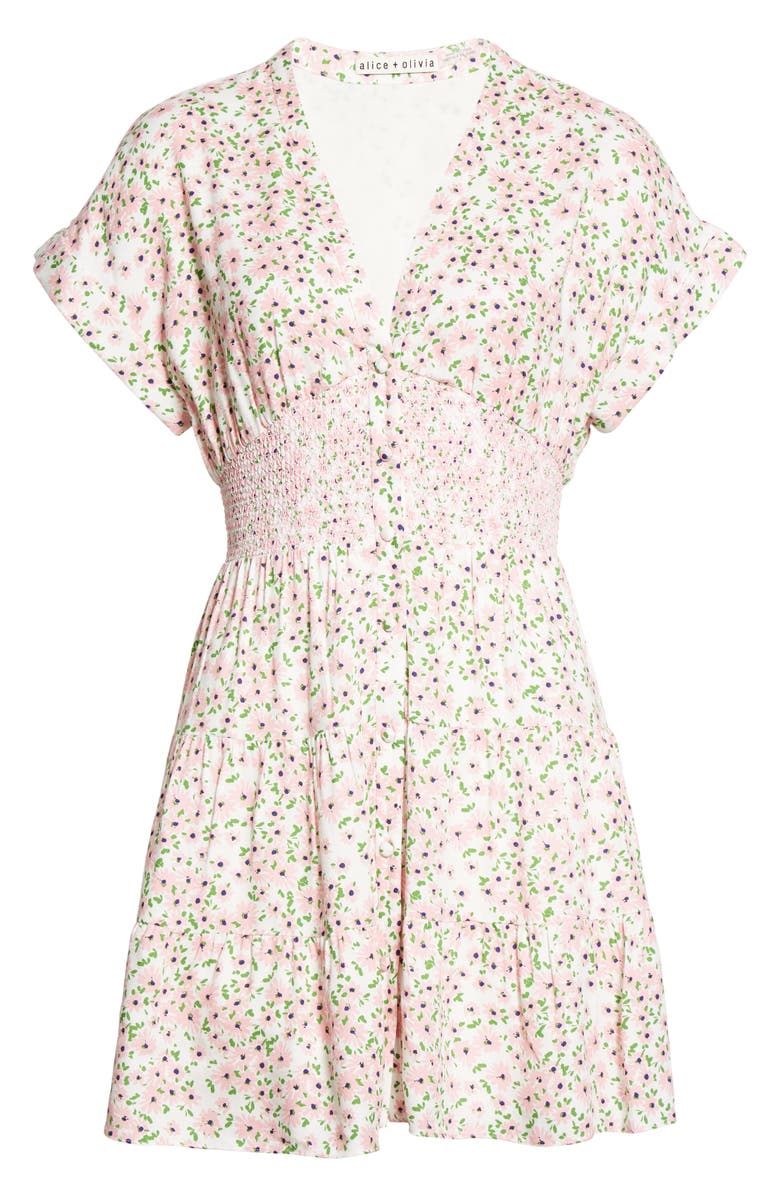Alice + Olivia Keela Floral Smocked Minidress, Alternate, color, 