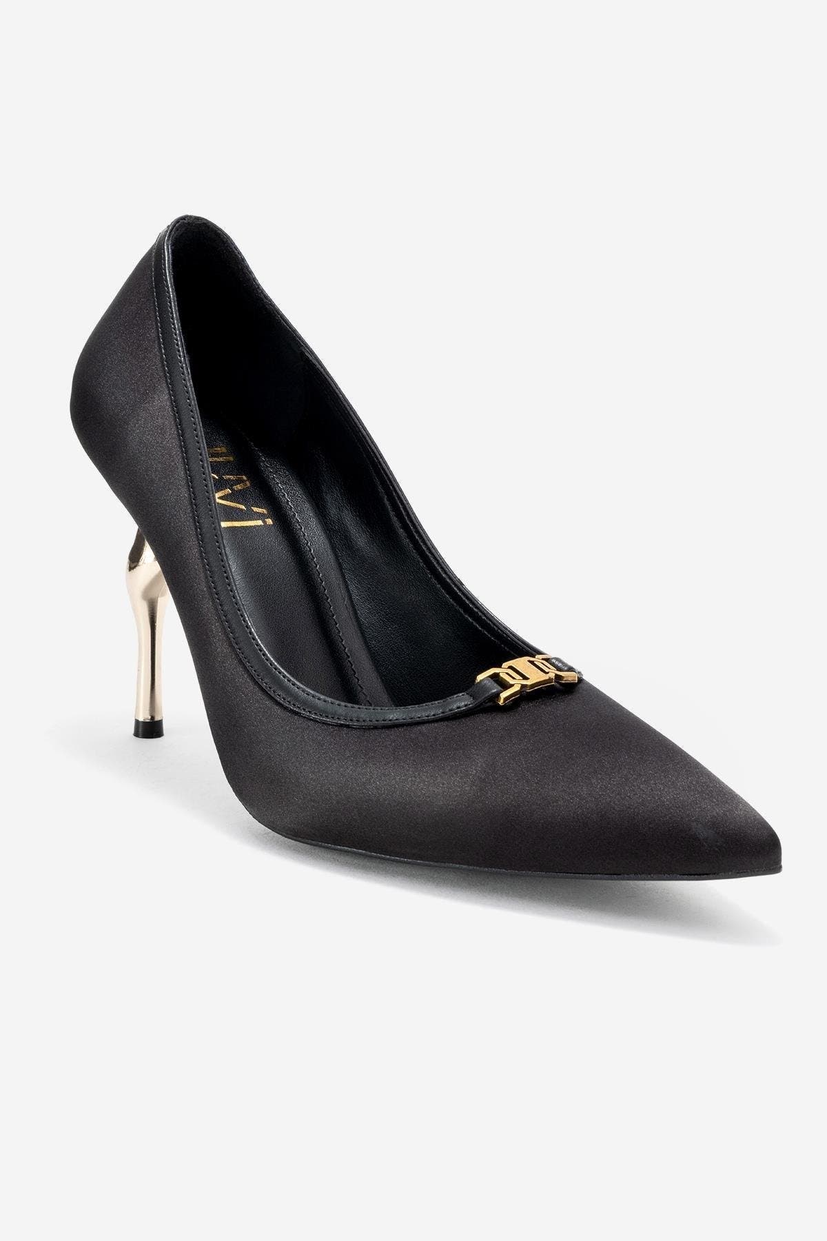 Prologue Shoes Milos Buckle Pointed Toe Pump, Main, color, Black Satin