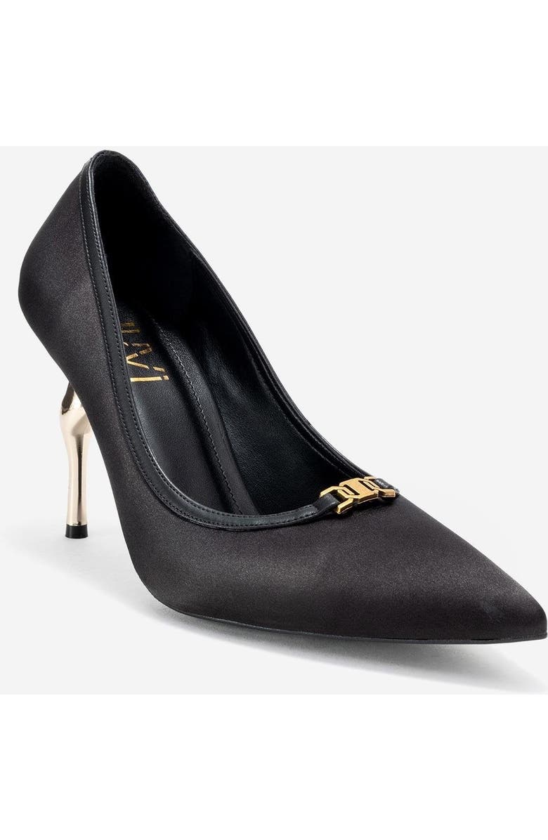 Prologue Shoes Milos Buckle Pointed Toe Pump, Main, color, Black Satin
