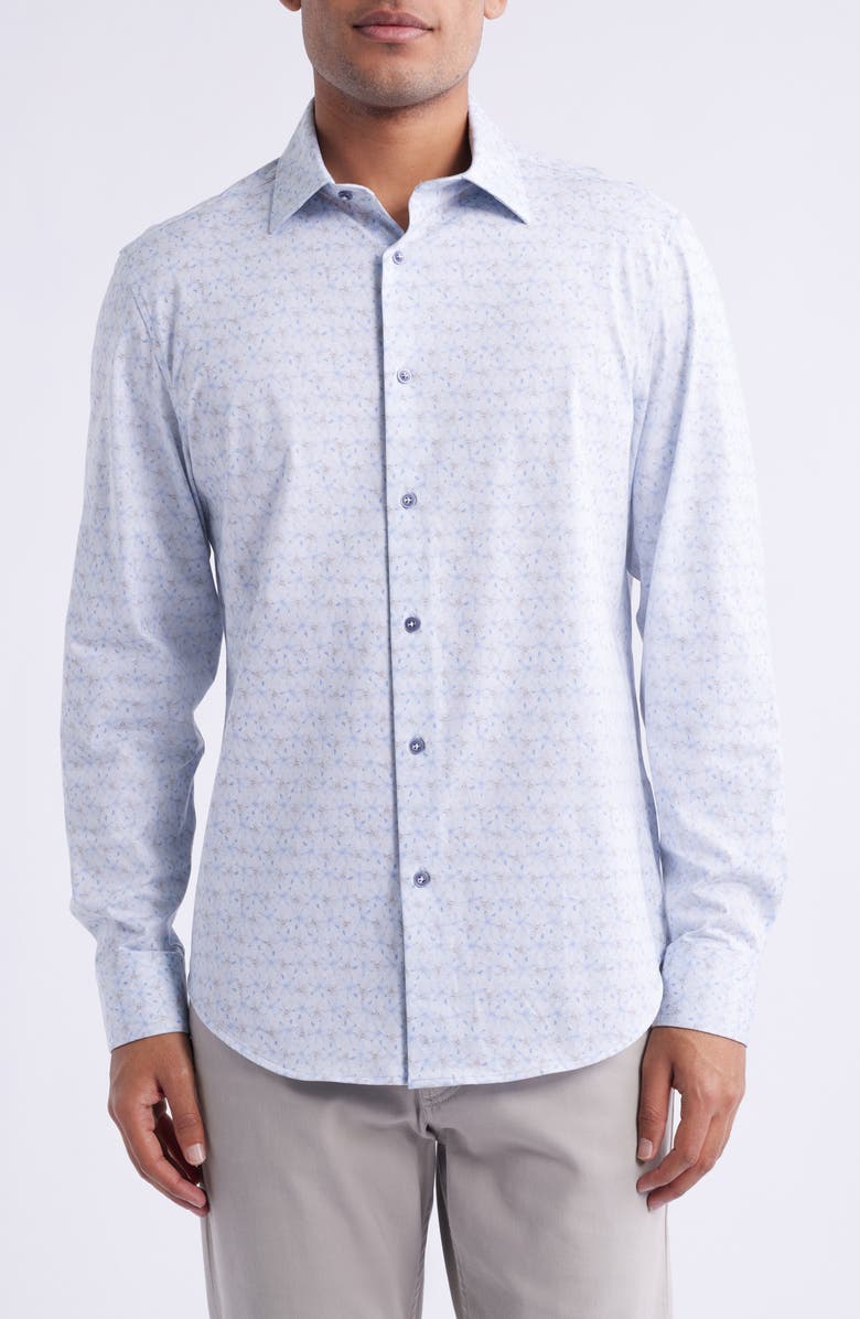 Bugatchi Jimmy OoohCotton<sup>®</sup> Floral Button-Up Shirt, Main, color, Air Blue