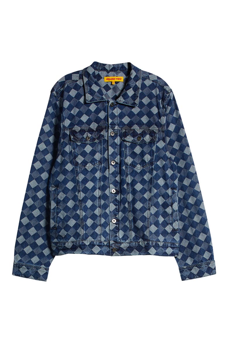Diamond Jacquard Denim Trucker Jacket, Alternate, color, NAVY