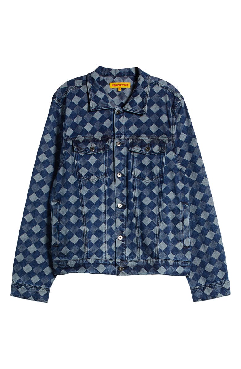 Round Two Diamond Jacquard Denim Trucker Jacket, Alternate, color,