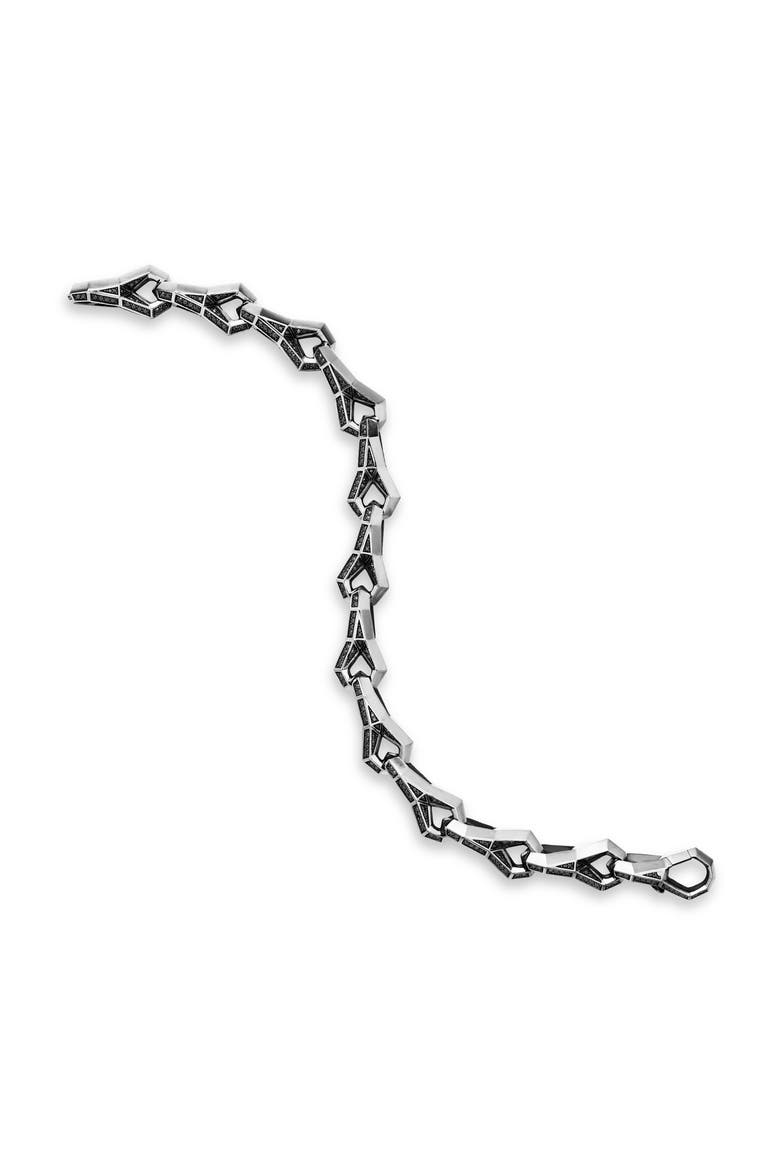 Men's Faceted Link Bracelet with Pavé Black Diamonds, Alternate, color, STERLING SILVER