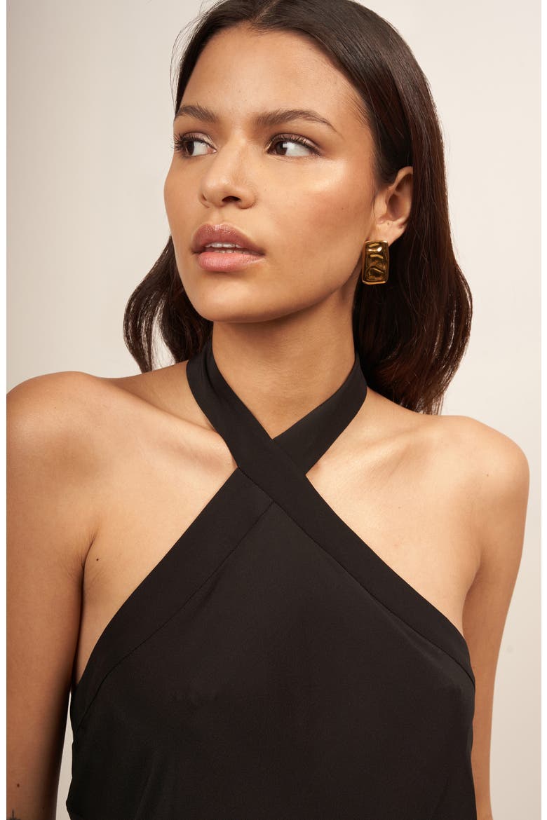 Alba Silk Halter Minidress, Alternate, color, TRUE BLACK