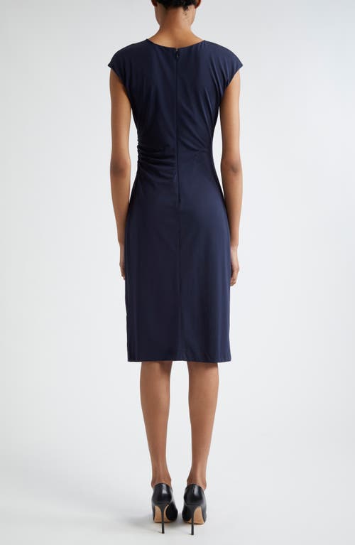 Emporio Armani Ruched Sheath Dress In Solid Blue Navy