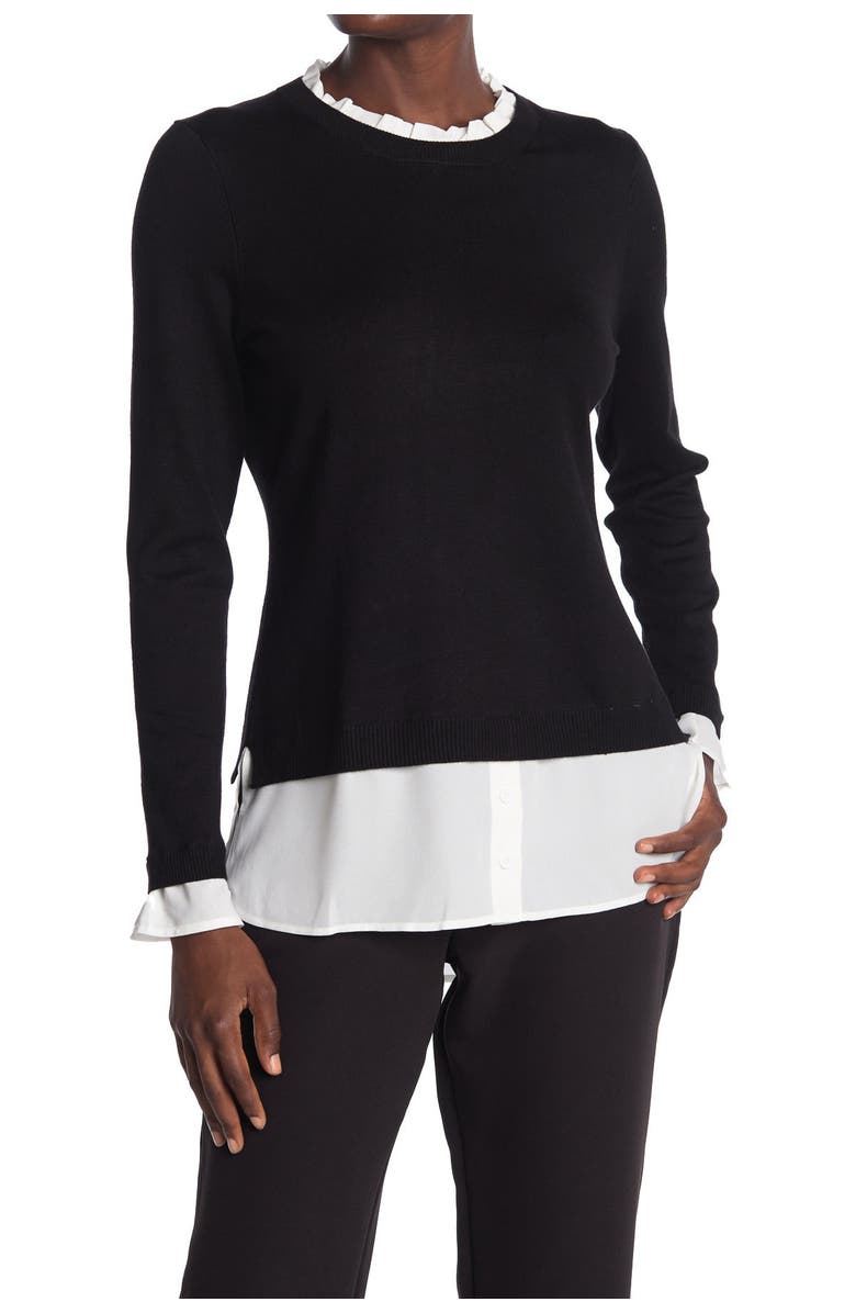Adrianna Papell Ruffle Neck Twofer Sweater, Main, color, 