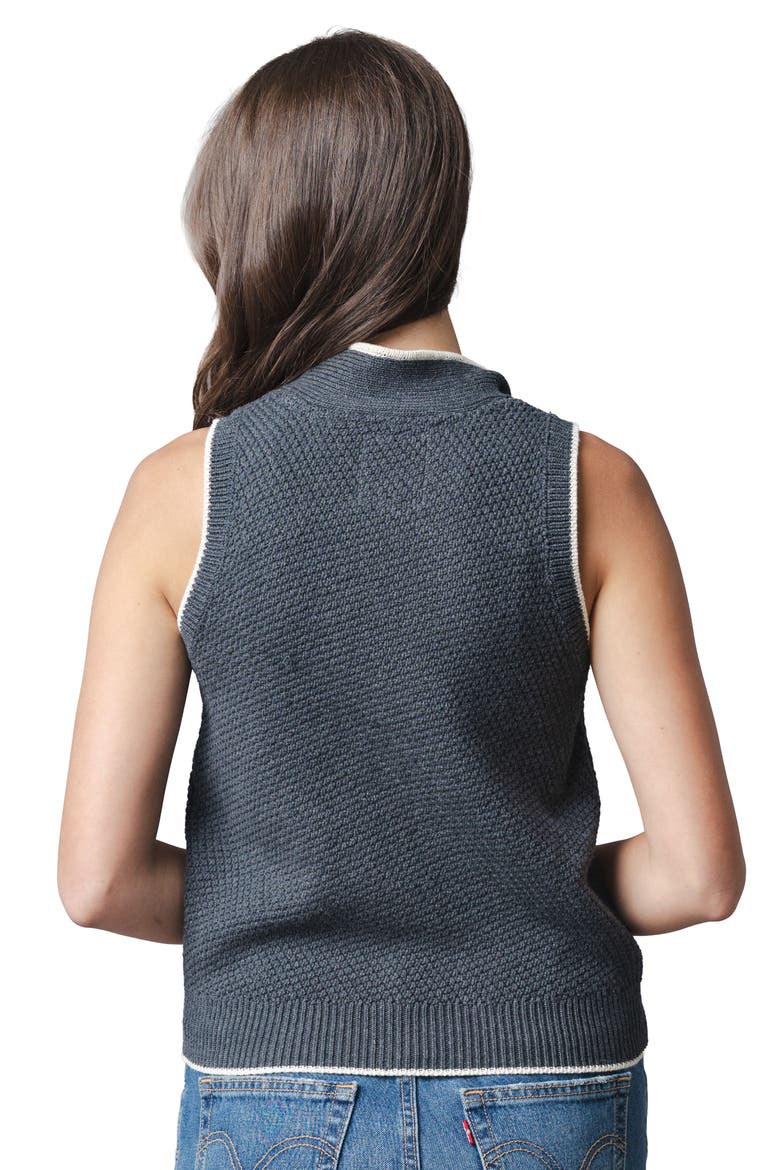Organic Tie-Neck Button Front Sweater Tank, Alternate, color, Charcoal Heather