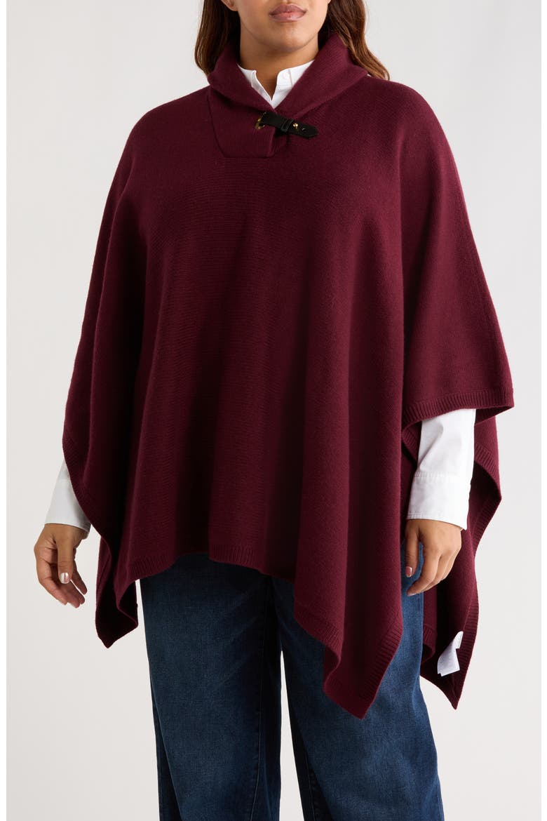 Buckle Collar Sweater Poncho, Main, color, DARK GARNET