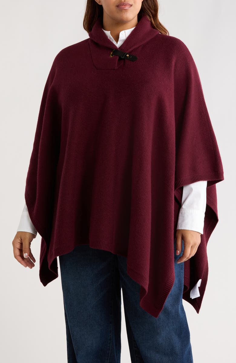 Lauren Ralph Lauren Buckle Collar Sweater Poncho, Main, color, Dark Garnet