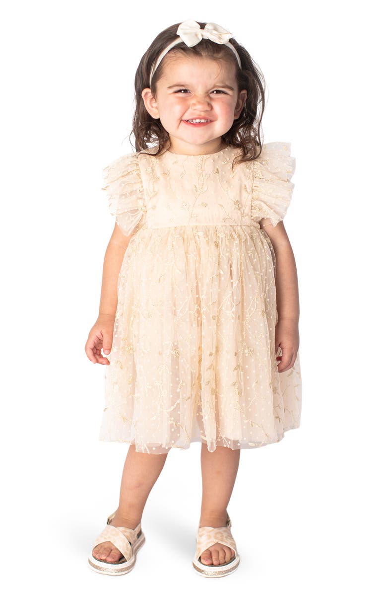 Popatu Floral Embroidered Ruffle Babydoll Dress, Alternate, color, Ivory