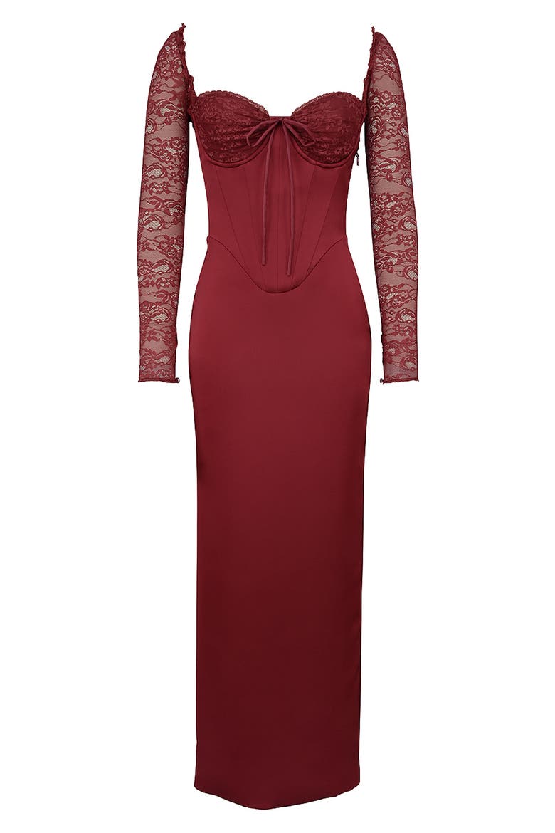 Perdi Corset Bodice Long Sleeve Gown, Alternate, color, RHUBARB