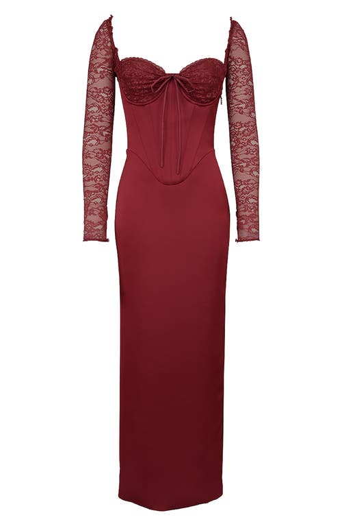 House Of Cb Perdi Corset Bodice Long Sleeve Gown In Rhubarb
