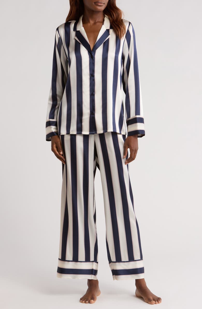 Nordstrom Tailored Stretch Silk Pajamas, Main, color, Navy Olivia Stripe