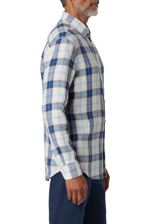 Bugatchi Julian Shaped Fit Plaid Linen Button-up Shirt In Sand